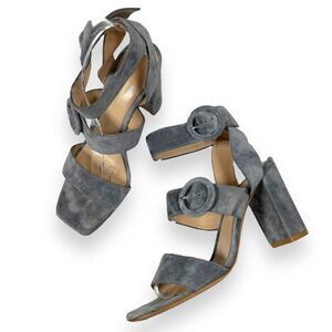Gianvito Rossi Buckle Strap Up Suede Block Heel Sandals Gray Size 38.5 US 8
